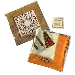 Vintage Celine Paris Silk Scarf Equestrian Tassel Harness Print 33" France